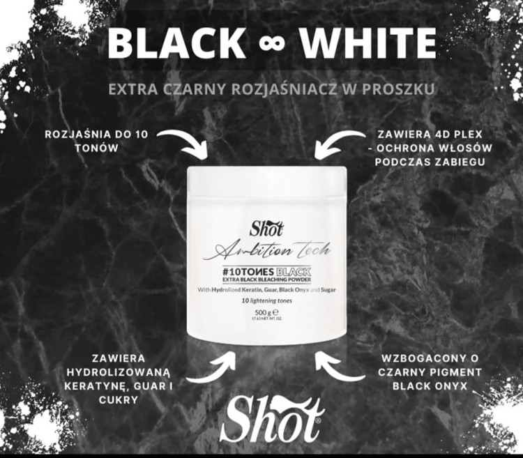 Rozjaśniacz czarny 10 tonów z plexem i cukrami Black &amp; White Shot.jpg