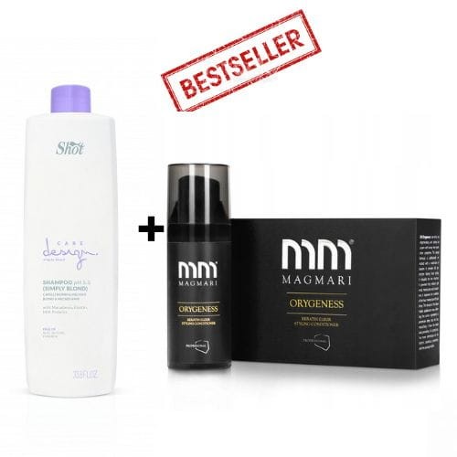 Shot szampon do blond włosów, odżywczy i nawilżający simply blond design care 1000ml Gratis MAGMARI ekskluzywny keratynowy eliksir olejek serum do włosów 50ml ok.jpg