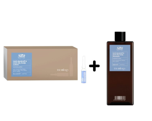 Shot Normalizing Tricoilogy zestaw szampon przeciw łupieżowy i przetłuszczaniu się włosów  500ml+ ampułki 10x6ml w hurtowni Klara Beauty.