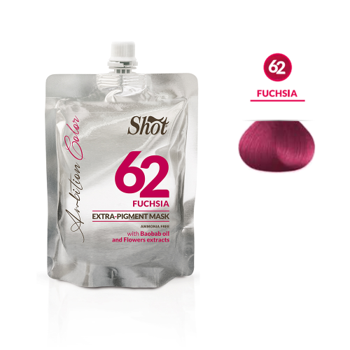 Shot Ambition Color maska extra pigment Fuchsia 62 - maska koloryzująca 200ml fuksja w hurtowni Klara Beauty. Maskę można stosować jako półtrwałą koloryzację lub do tonowania i niwelowania niechcianych refleksów.