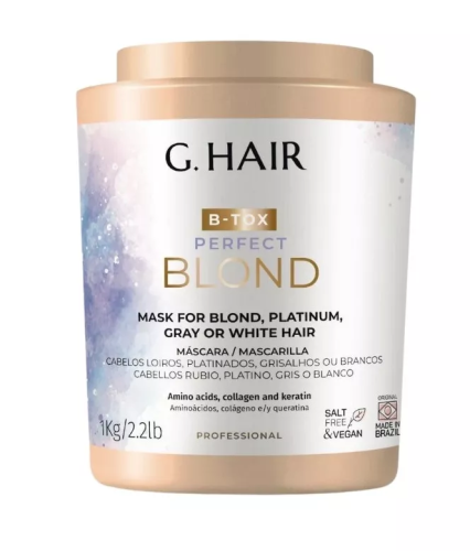 INOAR Botox G-Hair B-Tox Perfect Blond botoks na włosy 1000g w hurtowni Klara Beauty.  Maska do włosów blond z keratyną i kolagenem redukująca objętość włosów.