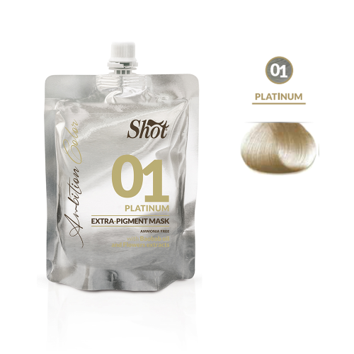 Shot Ambition Color maska extra pigment platinum 01 - maska koloryzująca 200ml w hurtowni Klara Beauty. Maskę można stosować jako półtrwałą koloryzację lub do tonowania i niwelowania niechcianych refleksów.
