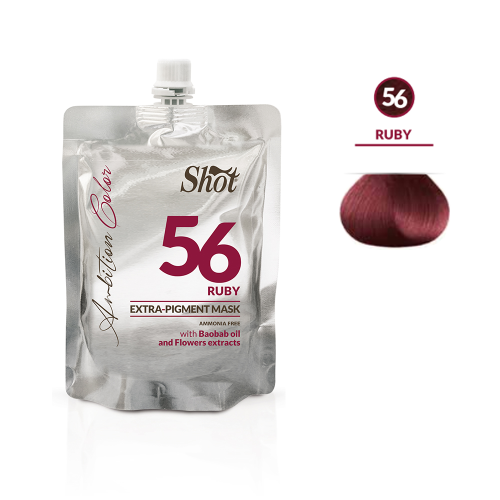 Shot Ambition Color maska extra pigment Ruby 56 rubinowa 200ml  w hurtowni Klara Beauty. Maskę można stosować jako półtrwałą koloryzację lub do tonowania i niwelowania niechcianych refleksów.