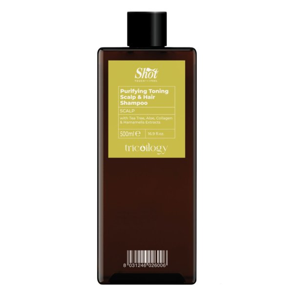 Shot Scalp Fresh Tricoilogy szampon odświeżający i oczyszczający skórę głowy 500ml. Profesjonalny, trychologiczny  szampon delikatny dla skóry głowy i bez SLS w hurtowni Klara Beauty. Produkt w brązowej butelce i jasno.png